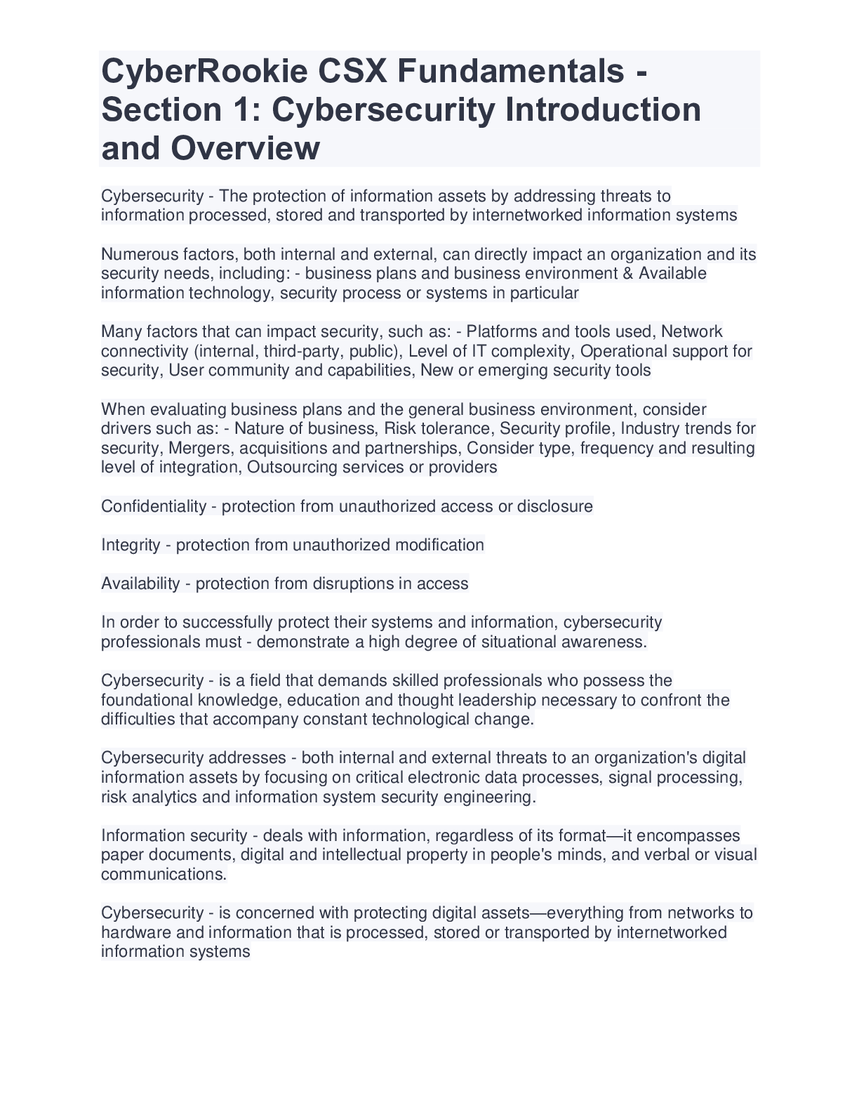 Preview of CyberRookie CSX Fundamentals - Section 1: Cybersecurity Introduction and Overview